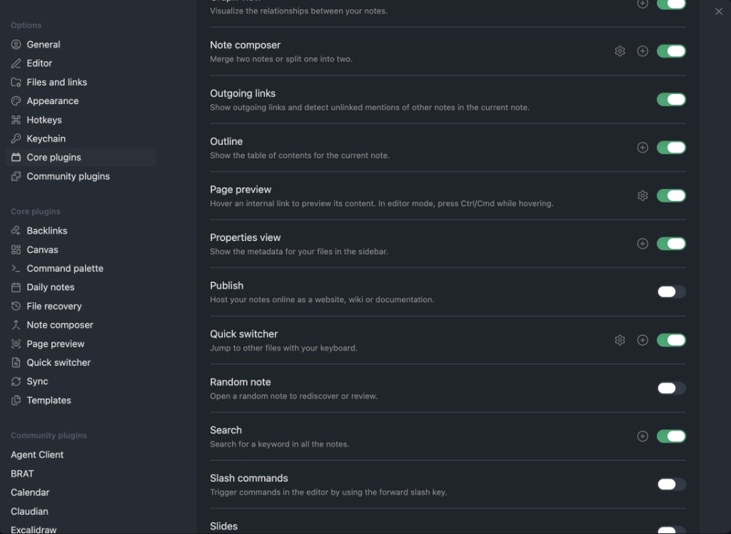 Core plugins — 启用 Properties view